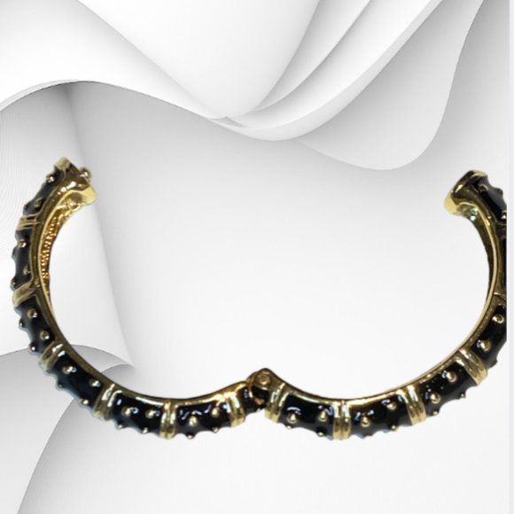 Cuff Bracelet with Snap Clasp, Black and Gold - Picture 7 of 7